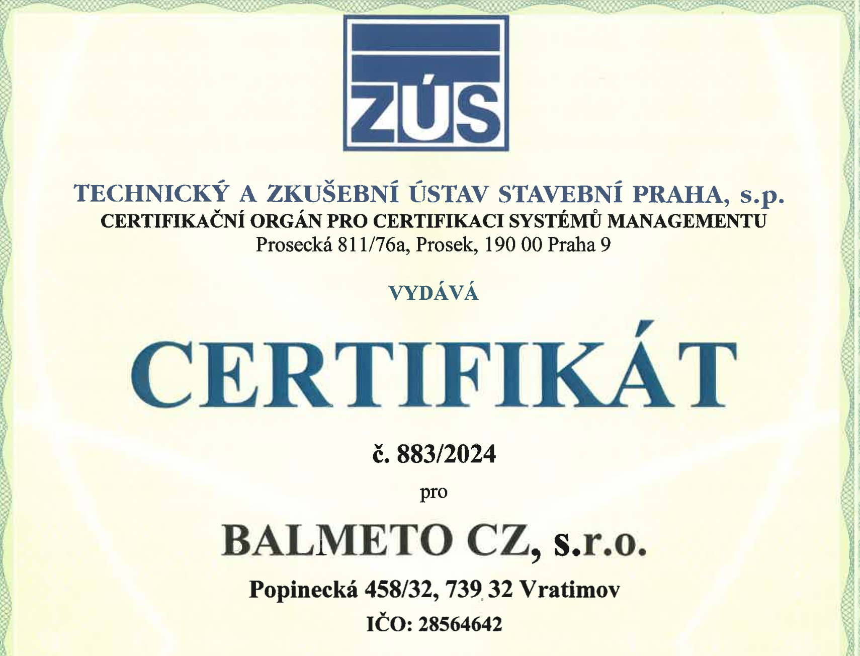 Opět jsme získali certifikát ISO 14001:2016